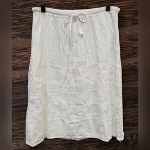 City Lights White 100% Linen Tiered Drawstring Waist Skirt Women's Size Large